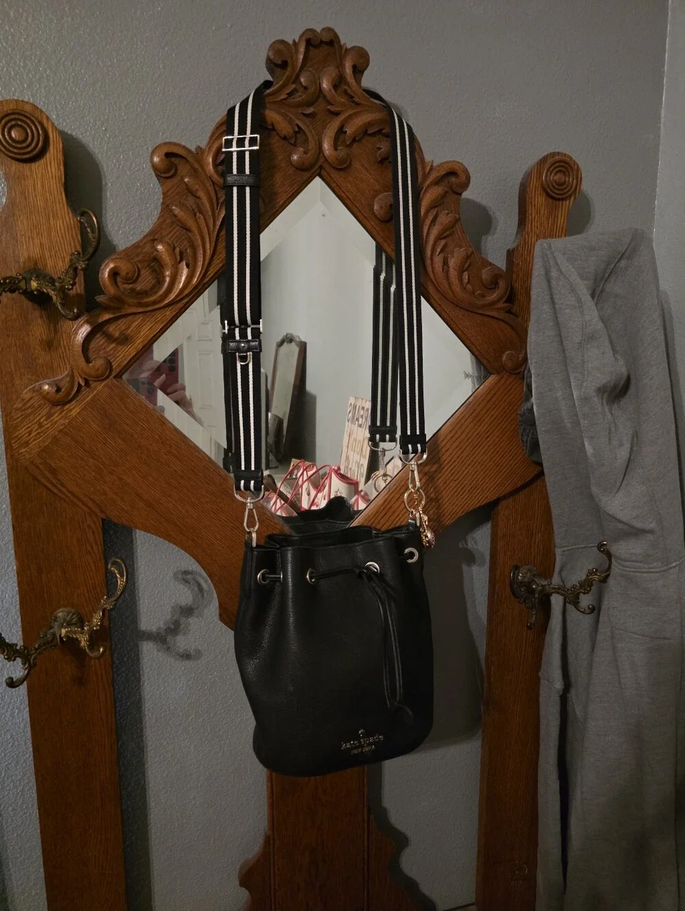 kate spade Black Pebbled Leather Drawstring Crossbody Bag